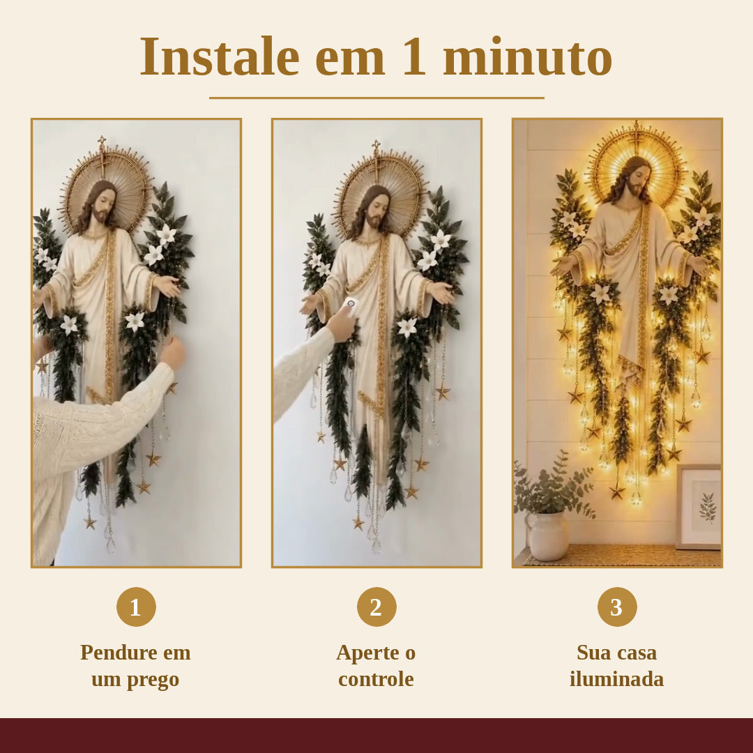 Cristo Iluminado – Decoração de Parede com Luz Dourada
