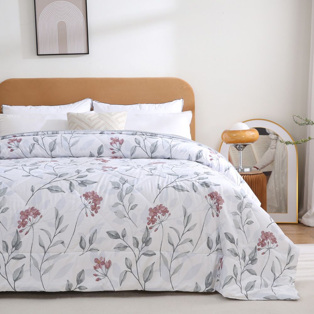Edredom 300 Fios Sono Leve Estampado Floral Grid Cinza
