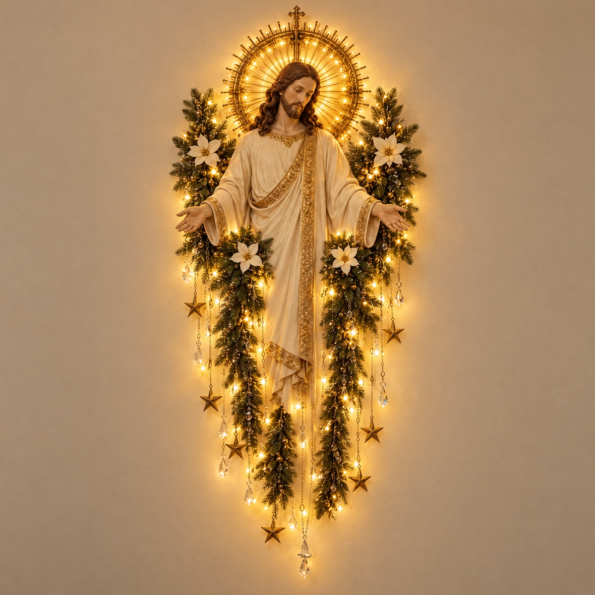 Cristo Iluminado – Decoração de Parede com Luz Dourada