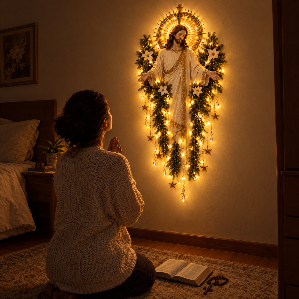 Cristo Iluminado – Decoração de Parede com Luz Dourada
