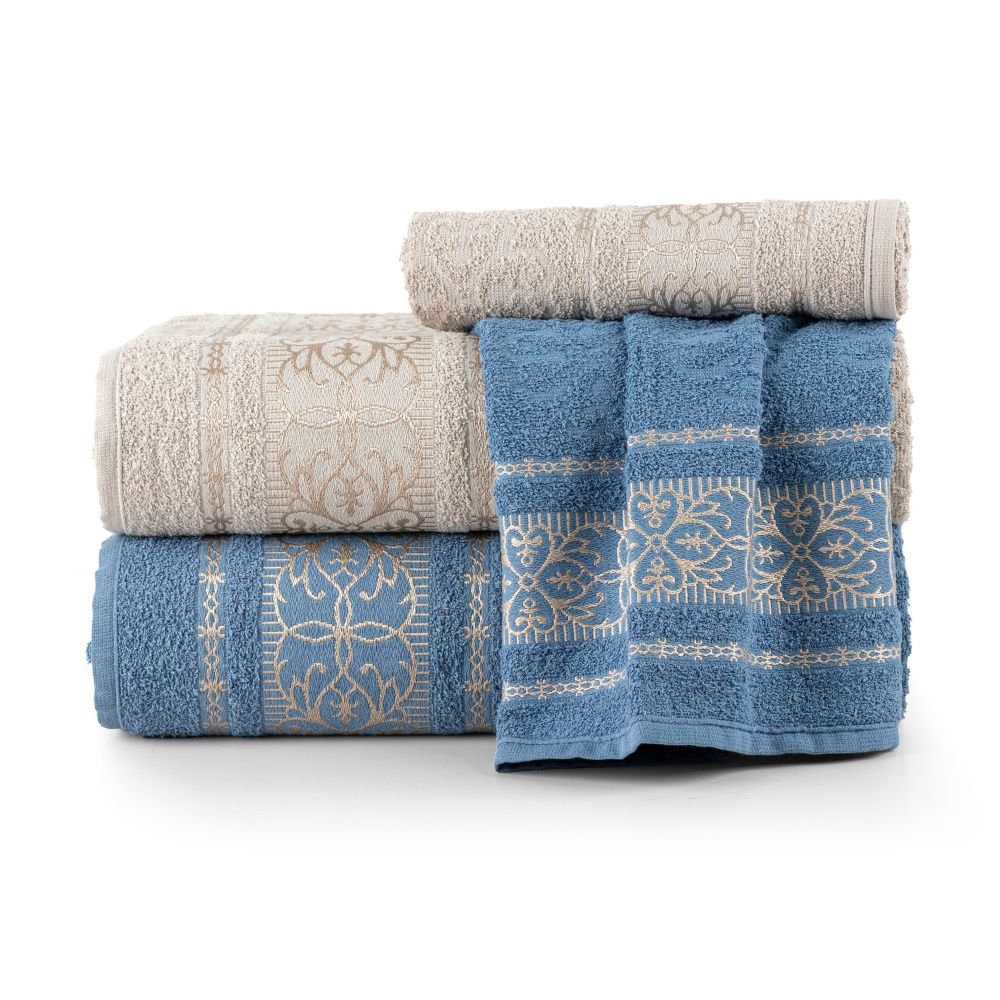 Jogo De Banho 4 Peças 100% Algodão 370g/M² Toalhas Banhão Munique Jeans/Creme
