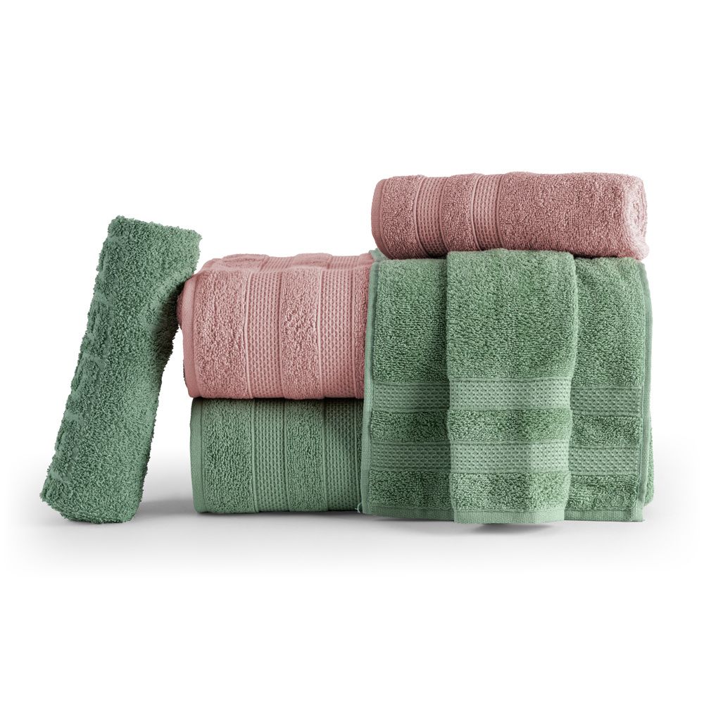 Jogo De Banho 5 Peças 100% Algodão 430g/M² Comfort Rosê/Verde