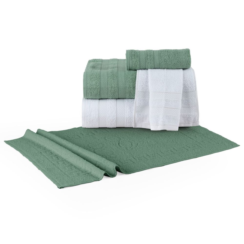 Jogo De Banho 5 Peças 100% Algodão 430g/M² Comfort Branco/Bambu