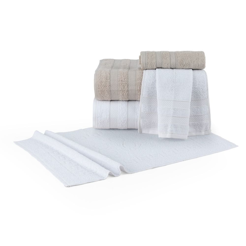 Jogo De Banho 5 Peças 100% Algodão 430g/M² Comfort Branco/Creme