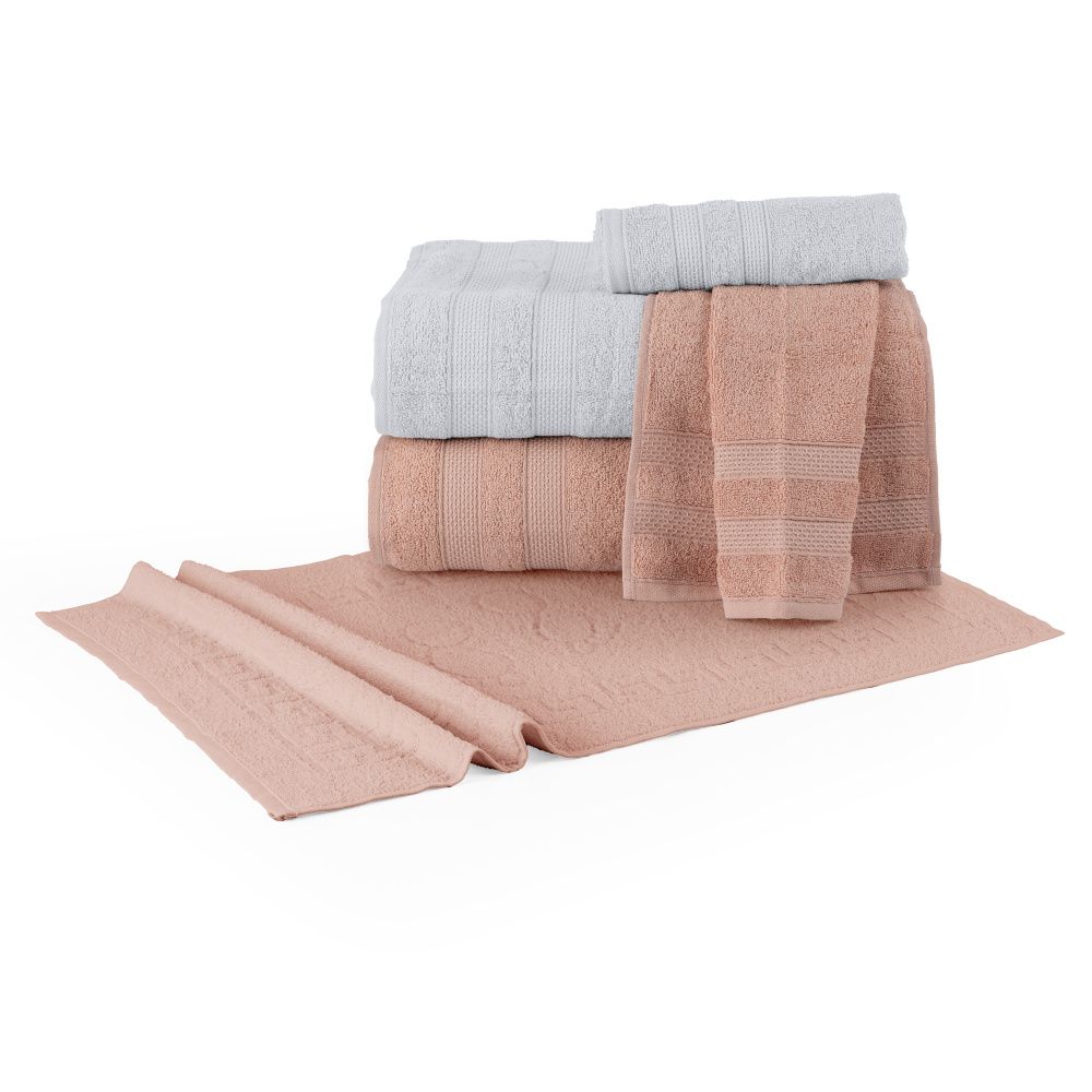 Jogo De Banho 5 Peças 100% Algodão 430g/M² Comfort Branco/Rosê