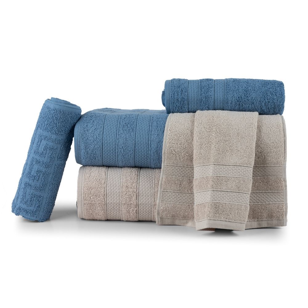 Jogo De Banho 5 Peças 100% Algodão 430g/M² Comfort Creme/Jeans