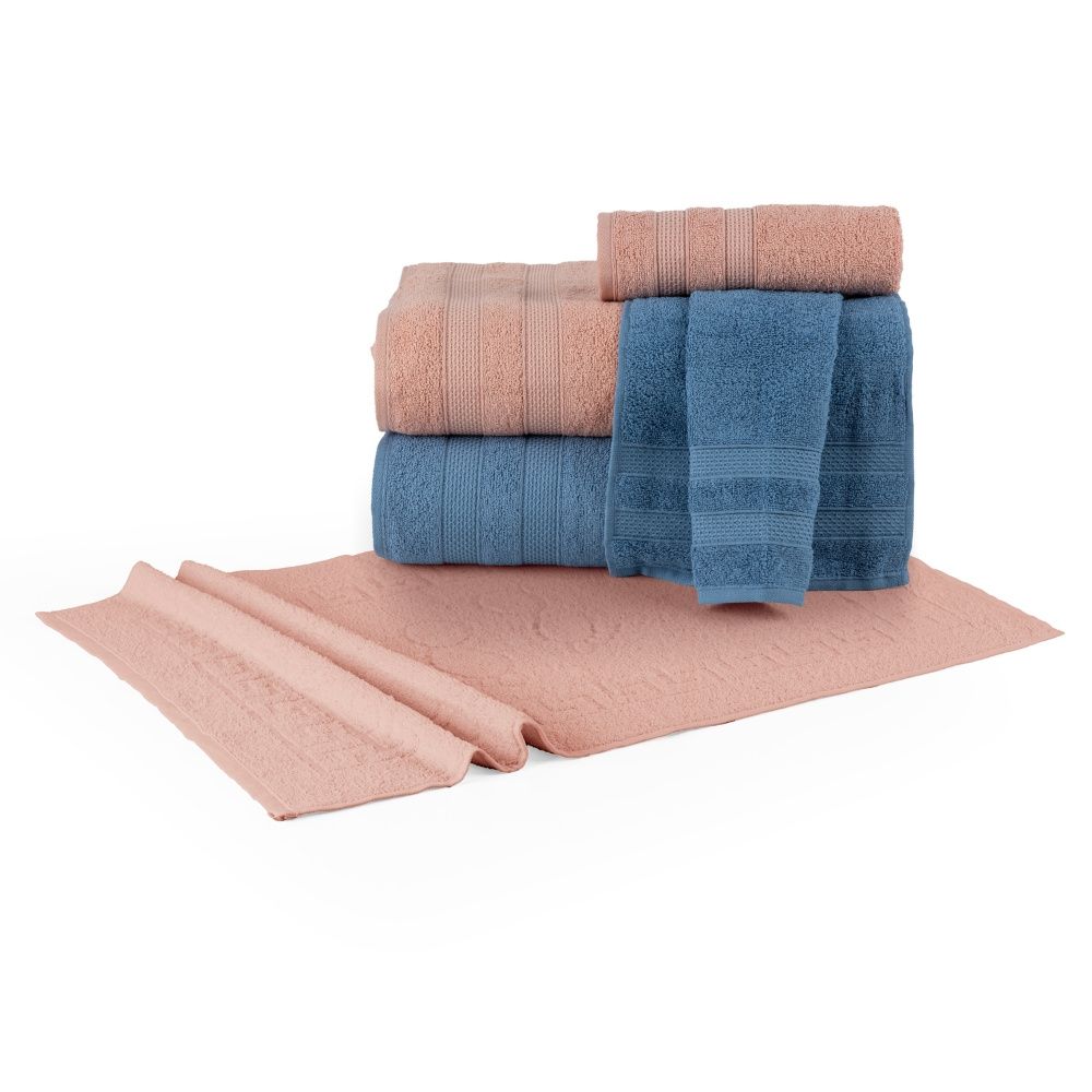 Jogo De Banho 5 Peças 100% Algodão 430g/M² Comfort Rosê/Jeans