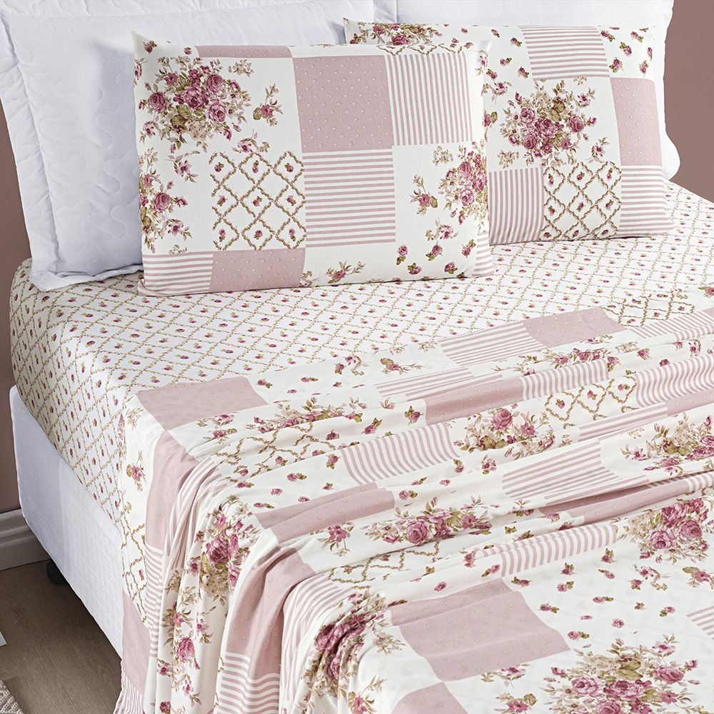 Jogo de Lençol Bouti Estampado Rosa Matura