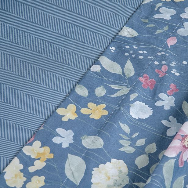 Jogo de Lençol Percal 300 Fios Estampado Lisboa Botanic Floral Azul