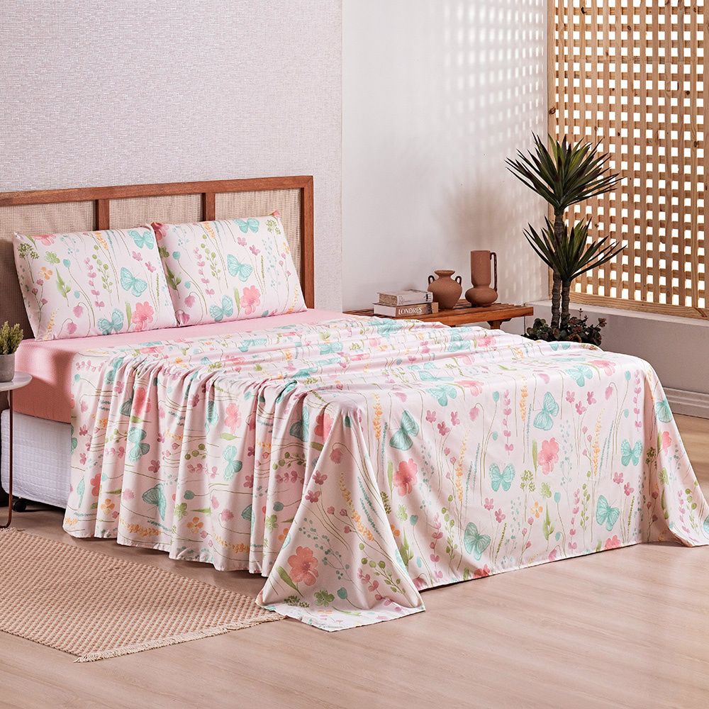Jogo de Lençol Percal 300 Fios Estampado Lisboa Diamond Rosê