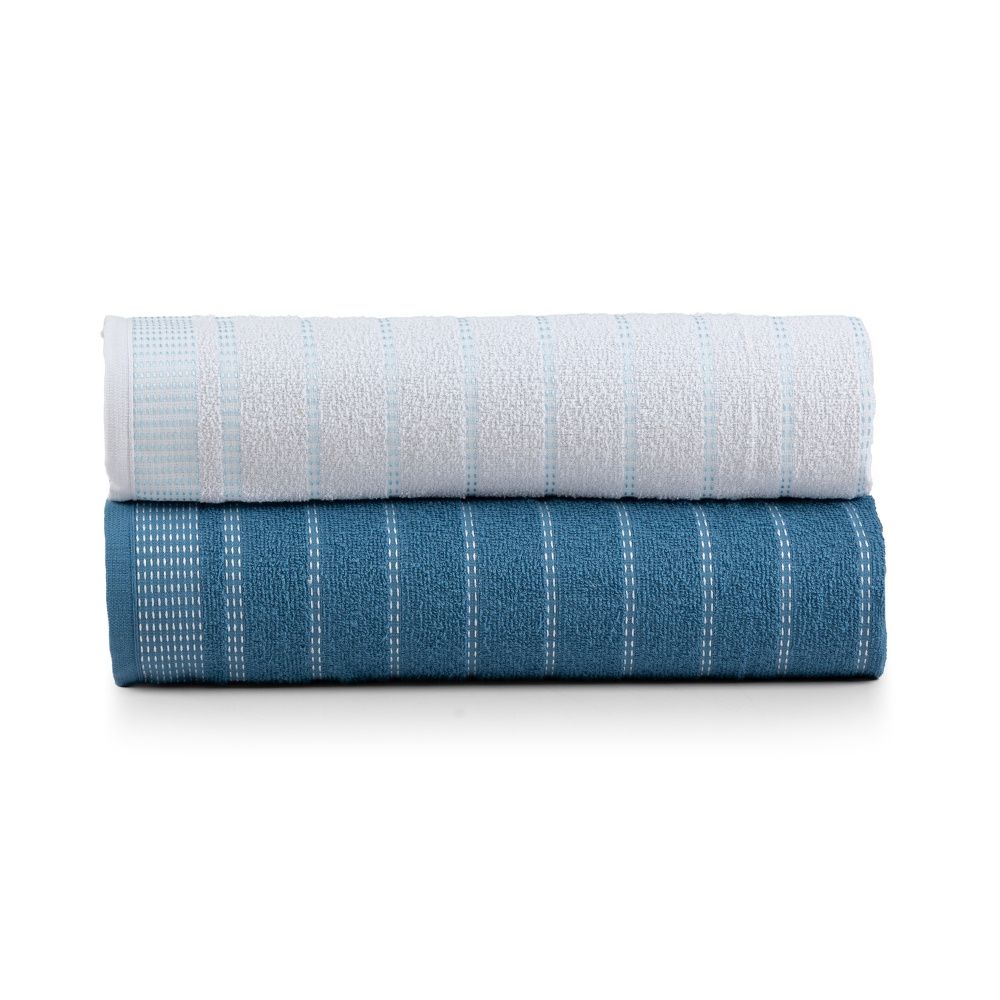 Kit 2 Panos de Prato Atoalhado Copa 45x65cm Bordado 300g/m² Algodão Azul