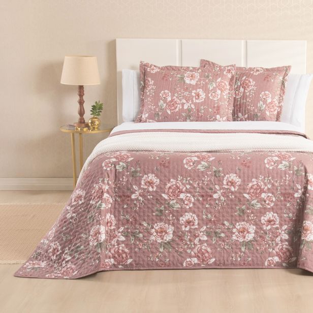 Kit Cama Posta Sabrina Branco/Floral Marsala/Marfim