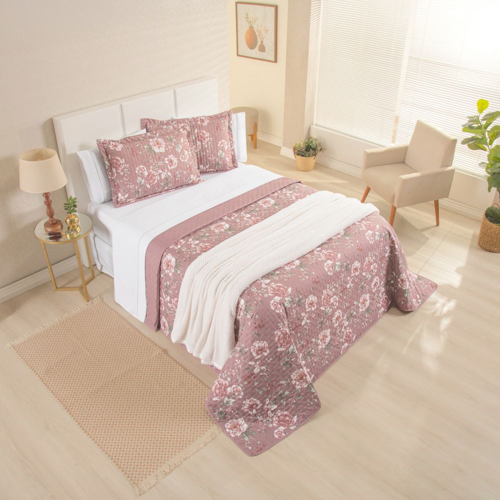 Kit Cama Posta Sabrina Branco/Floral Marsala/Marfim
