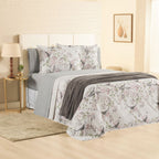 Kit Cama Posta Sabrina Cinza/Jardim Rosê/Prata
