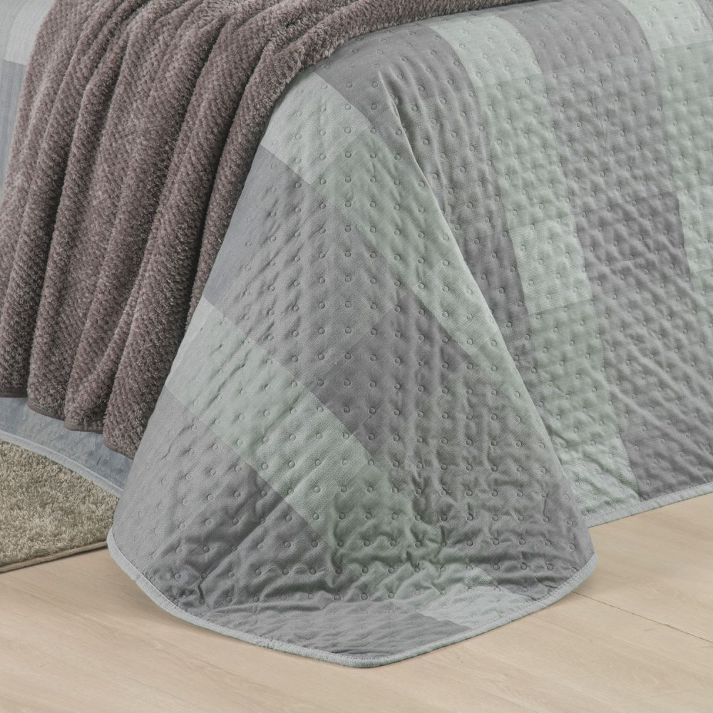 Kit Cama Posta Sabrina Cinza/Xadrez Verde/Prata