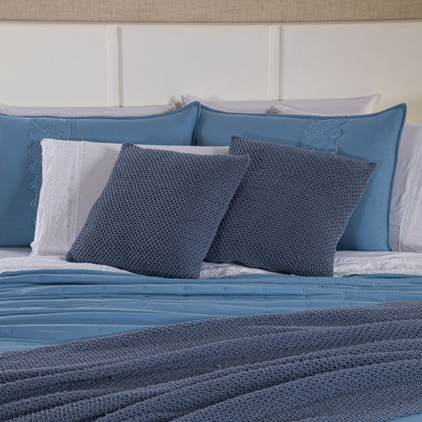Kit Cama Posta Serena Percal 300 Fios Bordado Inglês Azul/Branco