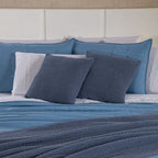 Kit Cama Posta Serena Percal 300 Fios Bordado Inglês Azul/Branco
