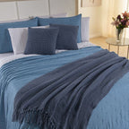 Kit Cama Posta Serena Percal 300 Fios Bordado Inglês Azul/Branco