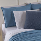 Kit Cama Posta Serena Percal 300 Fios Bordado Inglês Azul/Branco