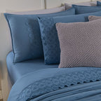 Kit Cama Posta Serena Percal 300 Fios Bordado Inglês Azul/Prata