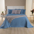Kit Cama Posta Serena Percal 300 Fios Bordado Inglês Azul/Prata