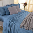 Kit Cama Posta Serena Percal 300 Fios Bordado Inglês Azul/Prata