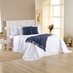 Kit Cama Posta Serena Percal 300 Fios Bordado Inglês Branco/Azul
