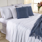 Kit Cama Posta Serena Percal 300 Fios Bordado Inglês Branco/Azul