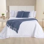 Kit Cama Posta Serena Percal 300 Fios Bordado Inglês Branco/Azul