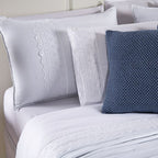 Kit Cama Posta Serena Percal 300 Fios Bordado Inglês Branco/Azul