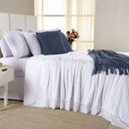 Kit Cama Posta Serena Percal 300 Fios Bordado Inglês Branco/Azul