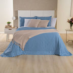 Kit Cama Posta Serena Percal 300 Fios Bordado Inglês Branco/Azul/Marfim