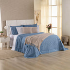 Kit Cama Posta Serena Percal 300 Fios Bordado Inglês Branco/Azul/Marfim