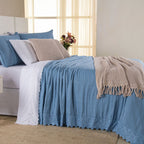 Kit Cama Posta Serena Percal 300 Fios Bordado Inglês Branco/Azul/Marfim