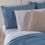 Kit Cama Posta Serena Percal 300 Fios Bordado Inglês Branco/Azul/Marfim