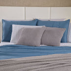 Kit Cama Posta Serena Percal 300 Fios Bordado Inglês Branco/Azul/Prata