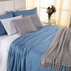 Kit Cama Posta Serena Percal 300 Fios Bordado Inglês Branco/Azul/Prata