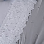 Kit Cama Posta Serena Percal 300 Fios Bordado Inglês Branco/Cinza/Azul
