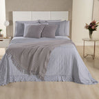 Kit Cama Posta Serena Percal 300 Fios Bordado Inglês Branco/Cinza/Prata