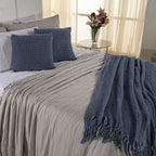 Kit Cama Posta Serena Percal 300 Fios Bordado Inglês Branco/Fendi/Azul