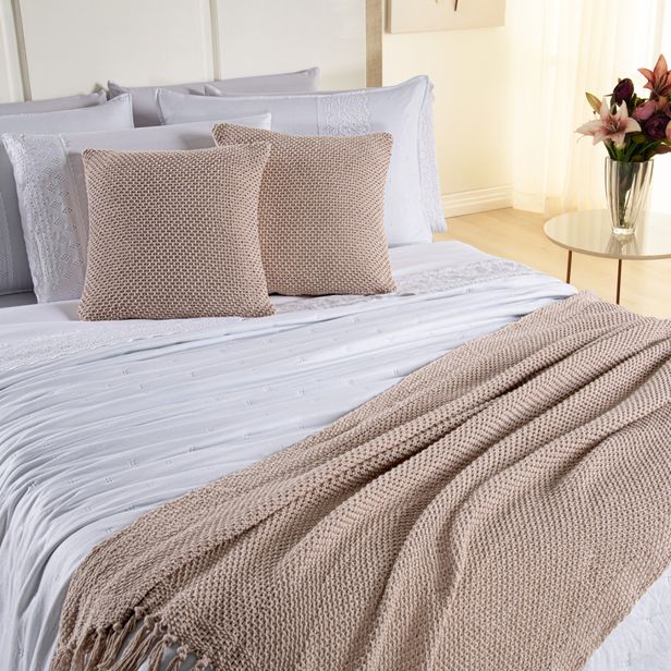 Kit Cama Posta Serena Percal 300 Fios Bordado Inglês Branco/Marfim