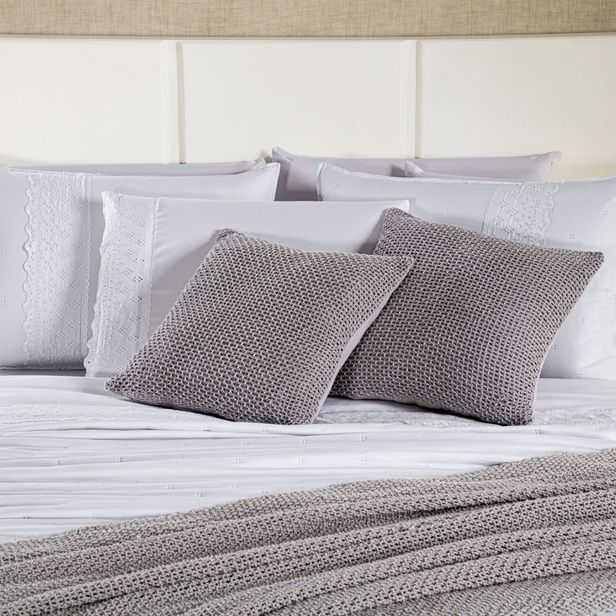 Kit Cama Posta Serena Percal 300 Fios Bordado Inglês Branco/Prata