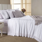 Kit Cama Posta Serena Percal 300 Fios Bordado Inglês Branco/Prata