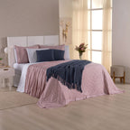 Kit Cama Posta Serena Percal 300 Fios Bordado Inglês Branco/Rosê/Azul