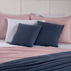 Kit Cama Posta Serena Percal 300 Fios Bordado Inglês Branco/Rosê/Azul