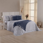 Kit Cama Posta Serena Percal 300 Fios Bordado Inglês Cinza/Azul
