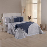 Kit Cama Posta Serena Percal 300 Fios Bordado Inglês Cinza/Azul