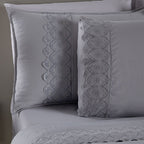 Kit Cama Posta Serena Percal 300 Fios Bordado Inglês Cinza/Azul