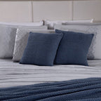 Kit Cama Posta Serena Percal 300 Fios Bordado Inglês Cinza/Azul