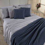 Kit Cama Posta Serena Percal 300 Fios Bordado Inglês Cinza/Azul